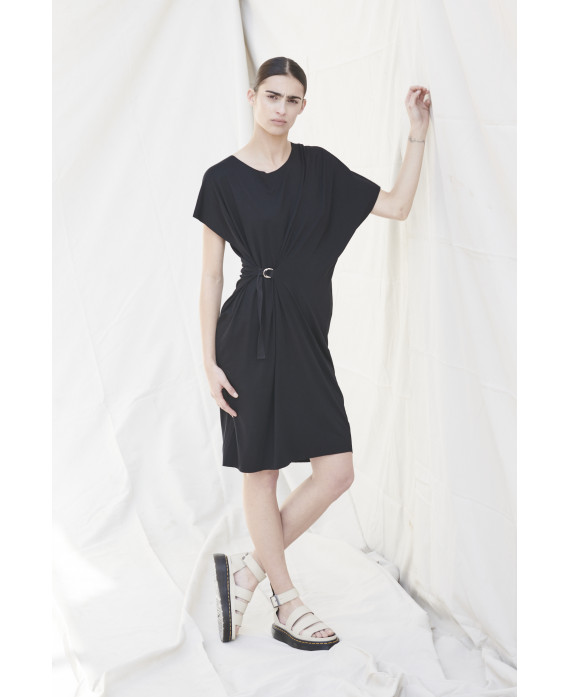 ADJUSTABLE STRAP ELASTIC DRESS IN BLACK