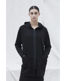 BLACK LIGHTWEIGHT PARKA WITH ZIPPER AND HOOD