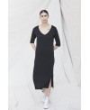 ELASTIC V-NECK DRESS BLACK