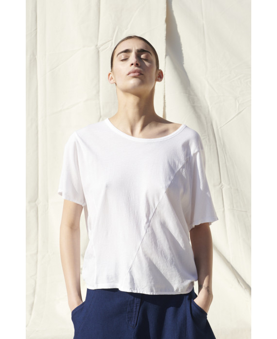 White combined fabrics T-shirt