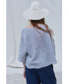 BLUE STRIPED LINEN BOAT NECK BLOUSE