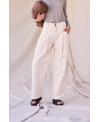 ECRU RECYCLED COTTON TROUSERS WITH CENTRAL PLEATS