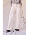 ECRU RECYCLED COTTON TROUSERS WITH CENTRAL PLEATS