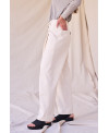 ECRU RECYCLED COTTON TROUSERS WITH CENTRAL PLEATS