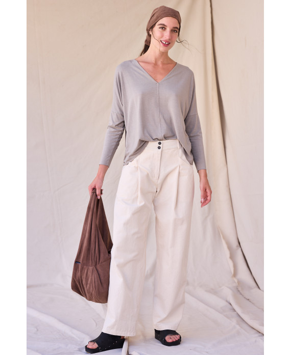 PANTALÓ PLECS CENTRALS DE COTÓ RECICLAT CRU