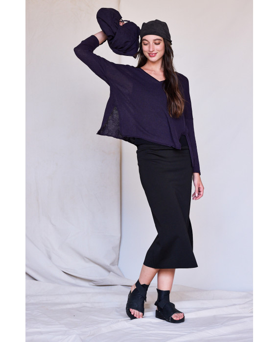 FALDA MIDI TEJIDO ELÁSTICO NEGRO