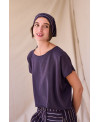 PURPLE FLOWY LYOCELL TOP WITH SHORT SLEEVES