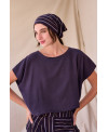 PURPLE FLOWY LYOCELL TOP WITH SHORT SLEEVES