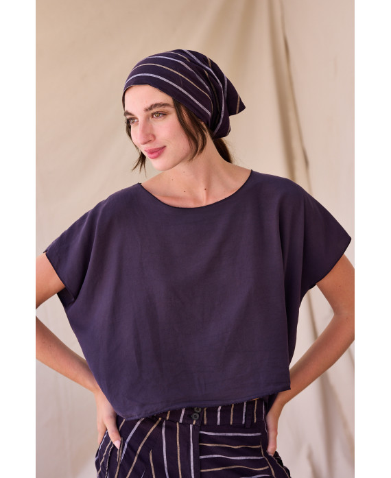 PURPLE FLOWY LYOCELL TOP WITH SHORT SLEEVES