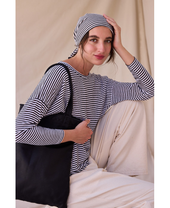 WHITE STRIPED LONG SLEEVE ICONIC T-SHIRT