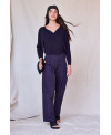 PURPLE RECYCLED COTTON TROUSERS WITH CENTRAL PLEATS