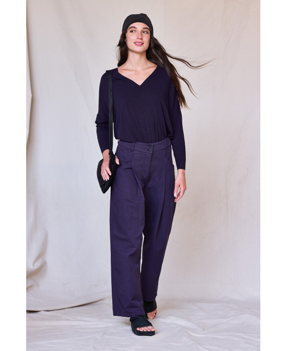 PANTALÓ PLECS CENTRALS DE COTÓ RECICLAT MORAT