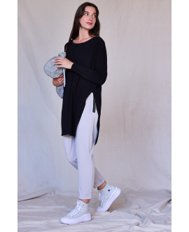 PANTALÓ RECTE DE TEIXIT ELÀSTIC EN GRIS CLAR