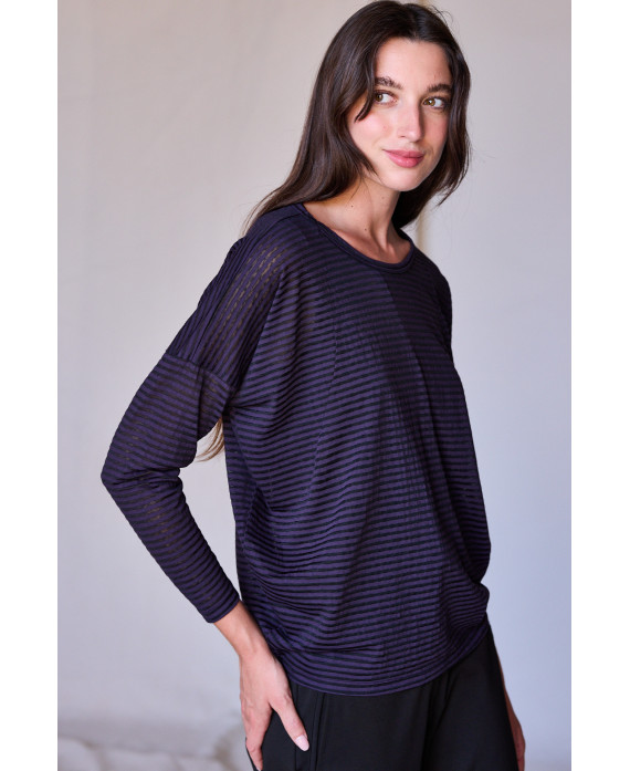 PURPLE STRIPED LONG SLEEVE ICONIC T-SHIRT