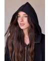 PARKA DE FELPA CON CREMALLERA Y CAPUCHA EN NEGRO