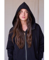 PARKA DE FELPA CON CREMALLERA Y CAPUCHA EN NEGRO