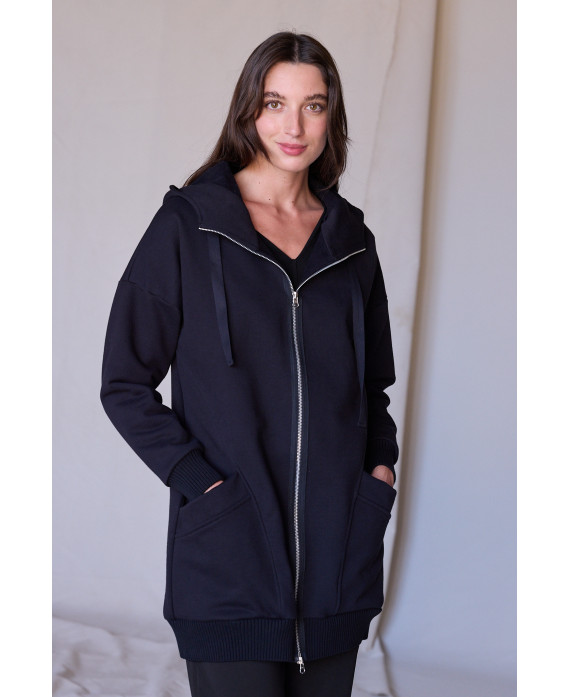 PARKA DE PELFA AMB CREMALLERA I CAPUTXA EN NEGRE