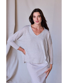 KNITTED LINEN SWEATER WITH A V-NECK