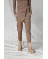 HAZELNUT ICONIC DISPLACED ZIPPER TROUSERS