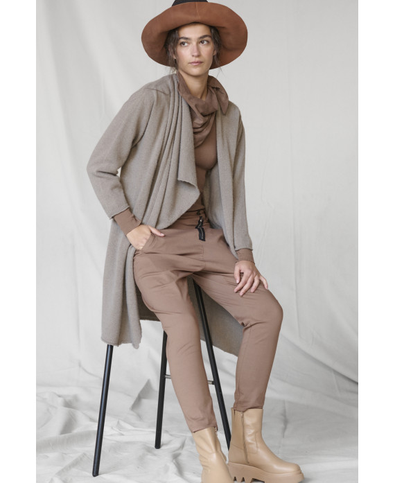 HAZELNUT ICONIC DISPLACED ZIPPER TROUSERS