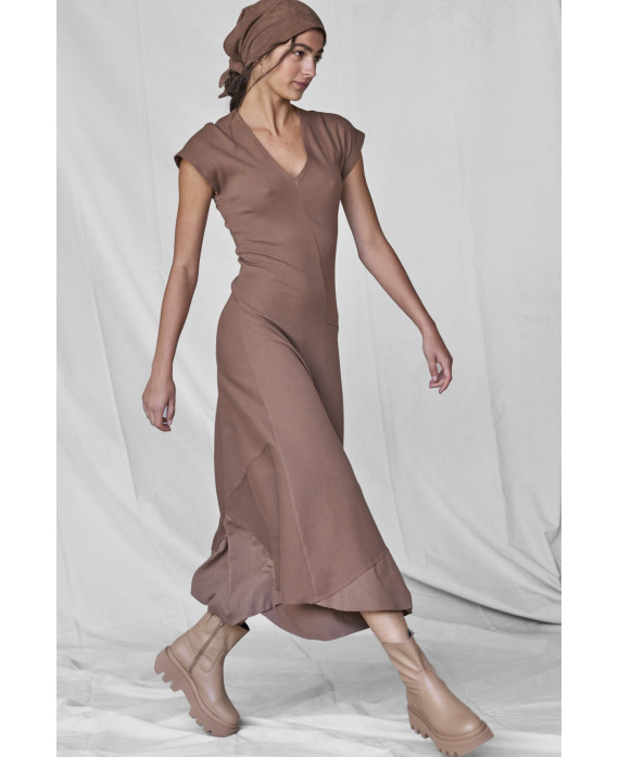 HAZELNUT ASYMMETRIC RIBBED DRESS