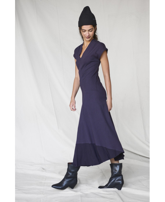 PURPLE ASYMMETRIC RIBBED DRESS