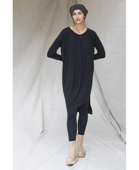 BLACK LONG SLEEVE IRREGULAR HEM DRESS