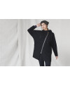 BOILED WOOL COAT WITH HOOD IN BLACK