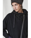 BOILED WOOL COAT WITH HOOD IN BLACK