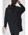 BOILED WOOL COAT WITH HOOD IN BLACK