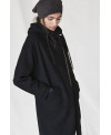 BOILED WOOL COAT WITH HOOD IN BLACK