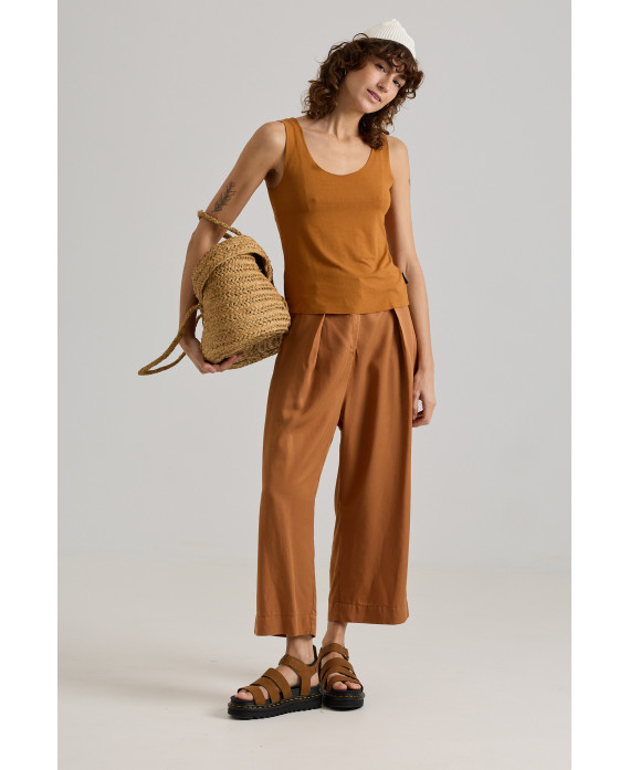 WIDE LEG LYOCELL TROUSERS IN CLAY
