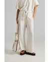 ECRU WIDE-LEG TROUSERS WITH ELASTIC BACK WAIST