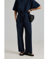 NAVY WIDE-LEG TROUSERS WITH ELASTIC BACK WAIST
