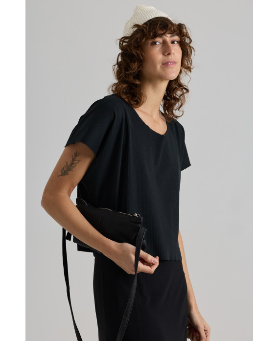 BLACK OVERSIZE RIBBED SHORT-SLEEVE T-SHIRT