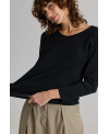 BLACK RIBBED T-SHIRT WITH IRREGULAR SEAMS