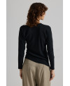 BLACK RIBBED T-SHIRT WITH IRREGULAR SEAMS