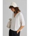 CAMISETA OVERSIZE DE CUELLO PICO Y MANGA 3/4 BLANCO
