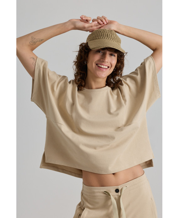 CAMISETA OVERSIZE DE MANGA ANCHA CREMA