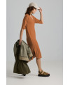 ELASTIC V-NECK DRESS IN CLAY