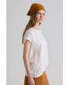 WHITE LATERAL MIXED-FABRIC T-SHIRT