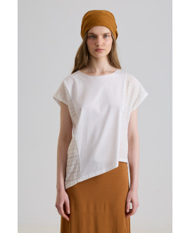 WHITE LATERAL MIXED-FABRIC T-SHIRT