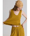 MUSTARD ASYMMETRICAL V-NECK T-SHIRT