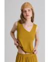 MUSTARD ASYMMETRICAL V-NECK T-SHIRT