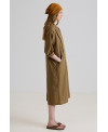 CROSS-FRONT DRESS WITH WIDE SLEEVES IN SOIL