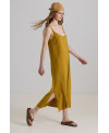FLUID LONG DRESS WITH STRAPS IN MUSTARD