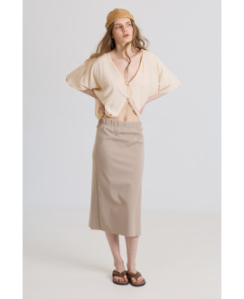 ELASTIC MIDI SKIRT IN BEIGE