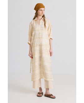 BEIGE SHEER SHIRT DRESS