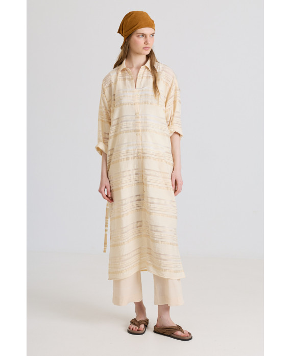 BEIGE SHEER SHIRT DRESS