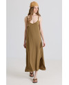 FLUID LONG DRESS WITH STRAPS IN SOIL